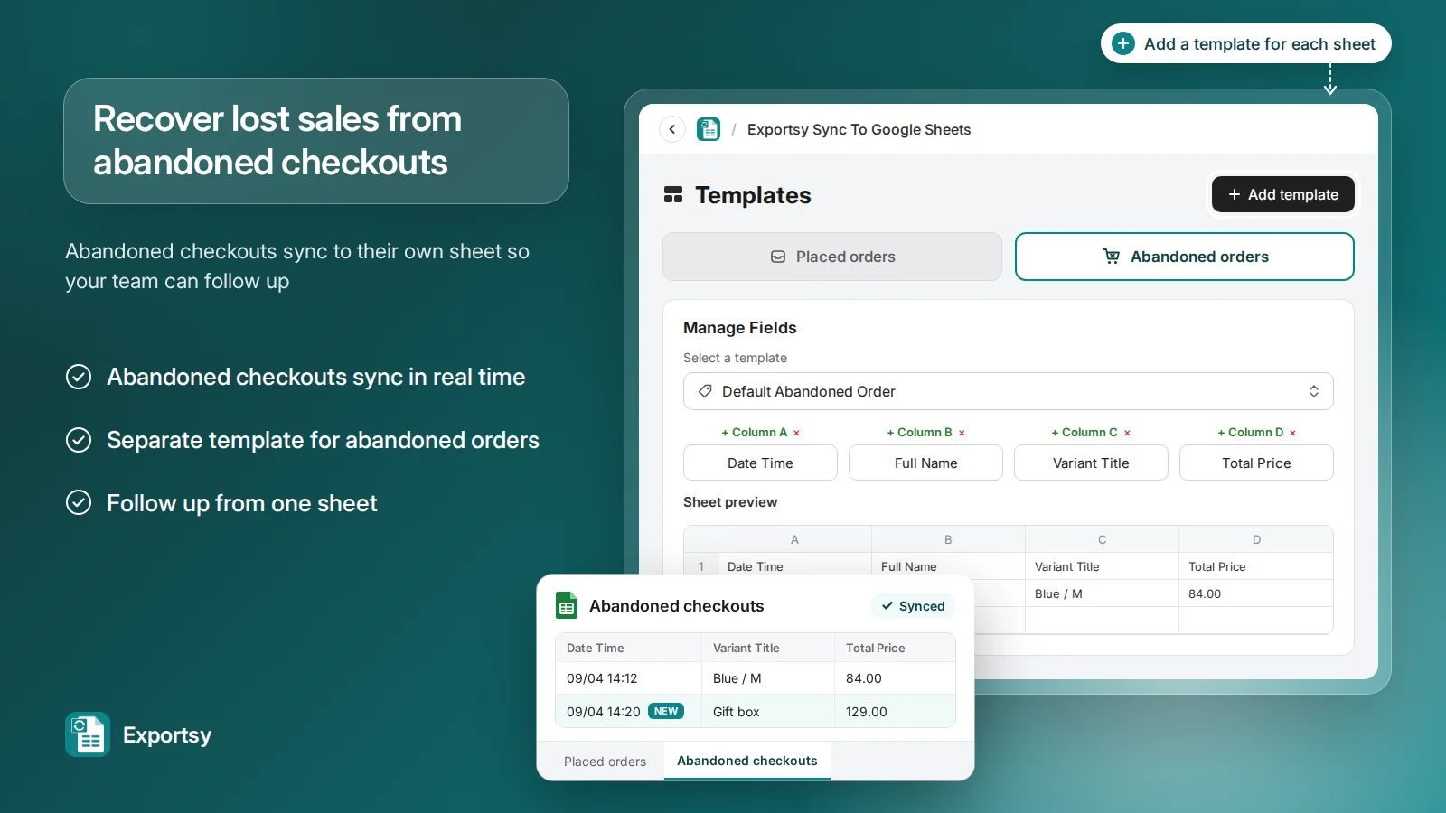 Recover lost sales from abandoned checkouts